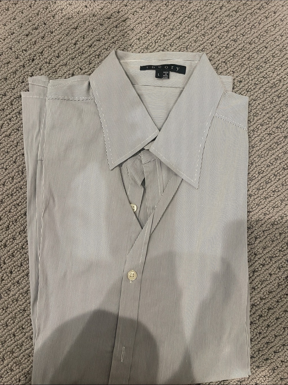 Theory Men's Pinstripe Dress Shirt - White and Gray